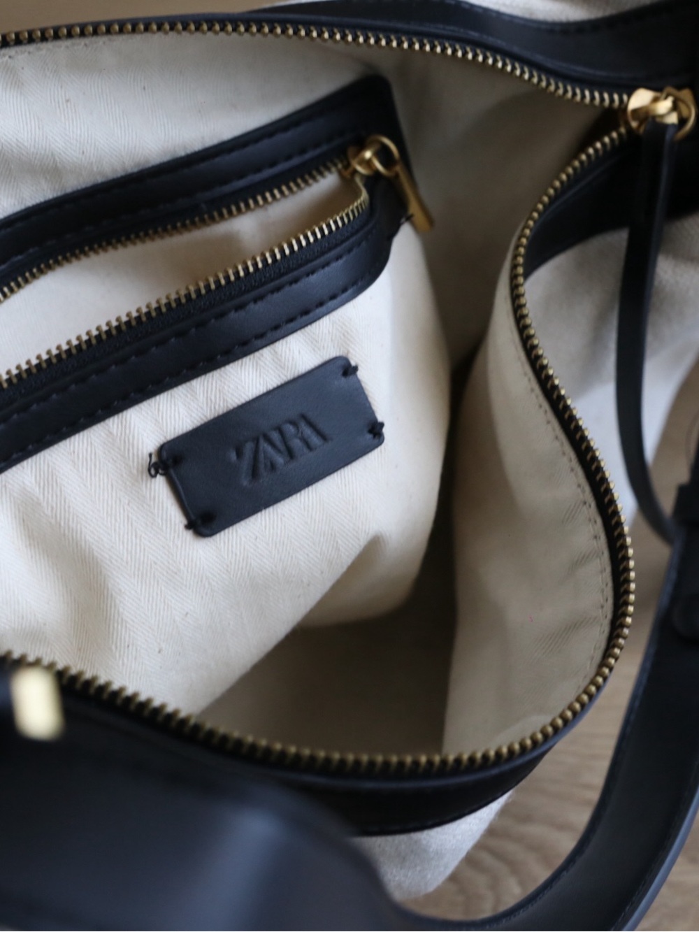 Zara Linen Cotton Oval Hobo Shoulder Bag Cream Black - Picture 12 of 15